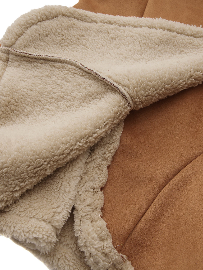 Giacca in pelle scamosciata con risvolto e orlo svasato nero anni '70