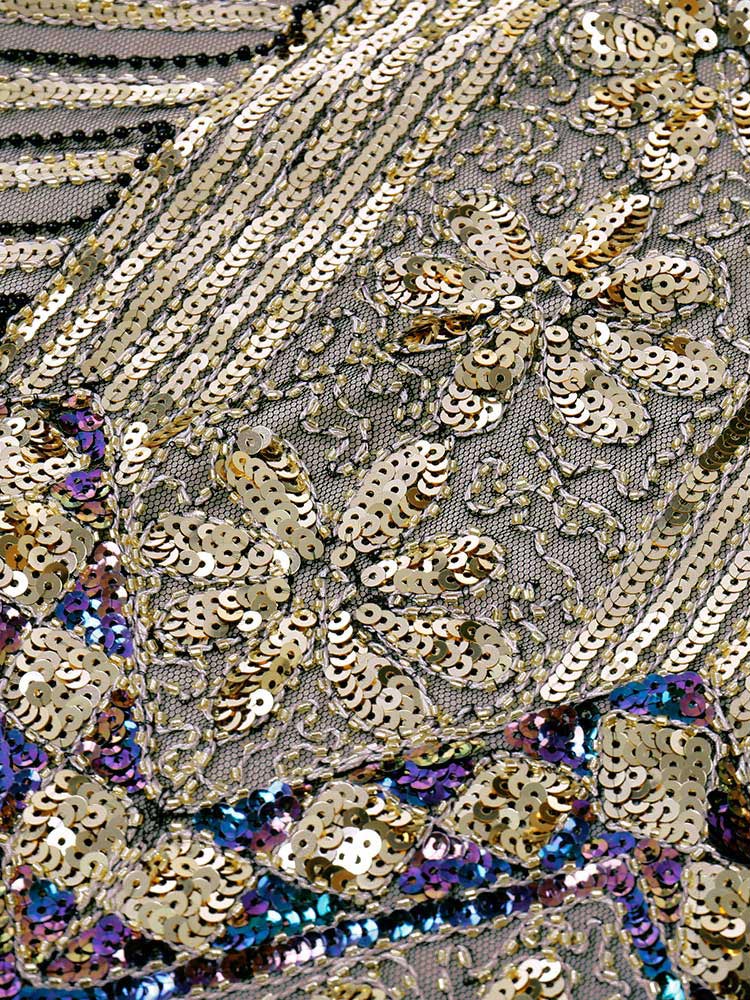 Abito jazz con frange e paillettes verde scuro anni '20