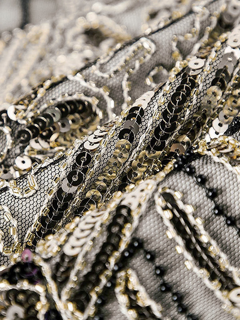Abito jazz con frange e paillettes verde scuro anni '20