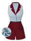 2PCS Camicetta a righe blu e pantaloncini rosso anni '50
