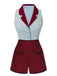 2PCS Camicetta a righe blu e pantaloncini rosso anni '50