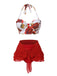 2PCS Costumi scollo a V gonna copricostume rose rosse anni '60