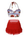 2PCS Costumi scollo a V gonna copricostume rose rosse anni '60