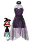 2PCS Tuta corta e gonna a rete a ragnatela nero e viola anni '50