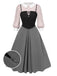 2PCS Camicetta rosa e abito grigio colorblock anni '40
