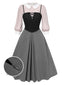 2PCS Camicetta rosa e abito grigio colorblock anni '40