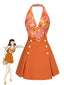 2PCS Top scollo all'americana floreale e gonna anni '60