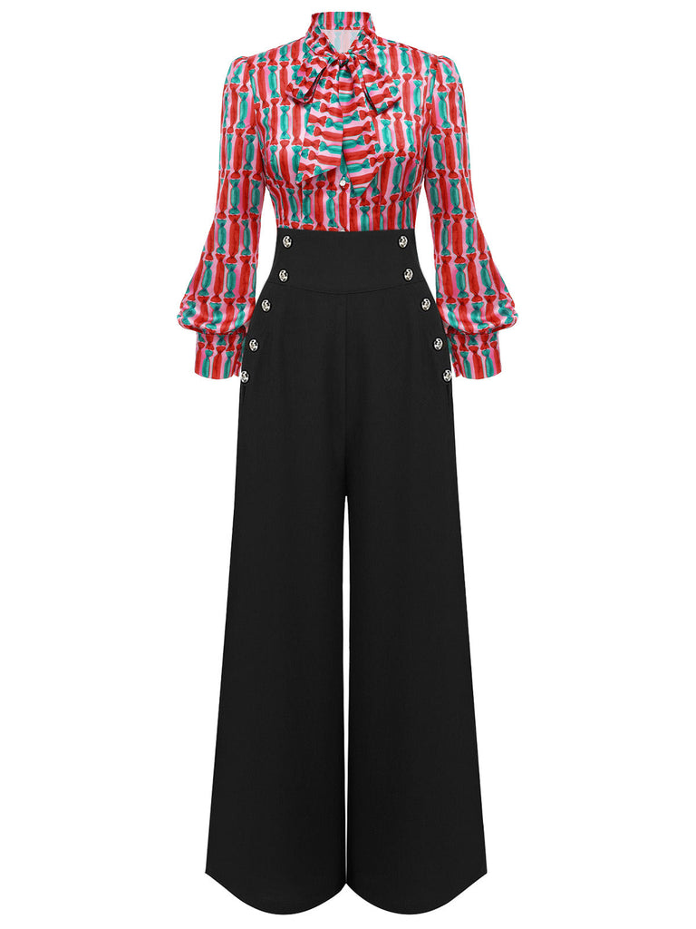 2PCS Camicetta a forma di caramella e pantaloni bretelle anni '50