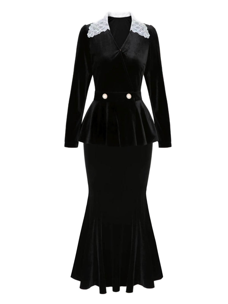 2PCS Top in velluto e gonna a sirena anni '30