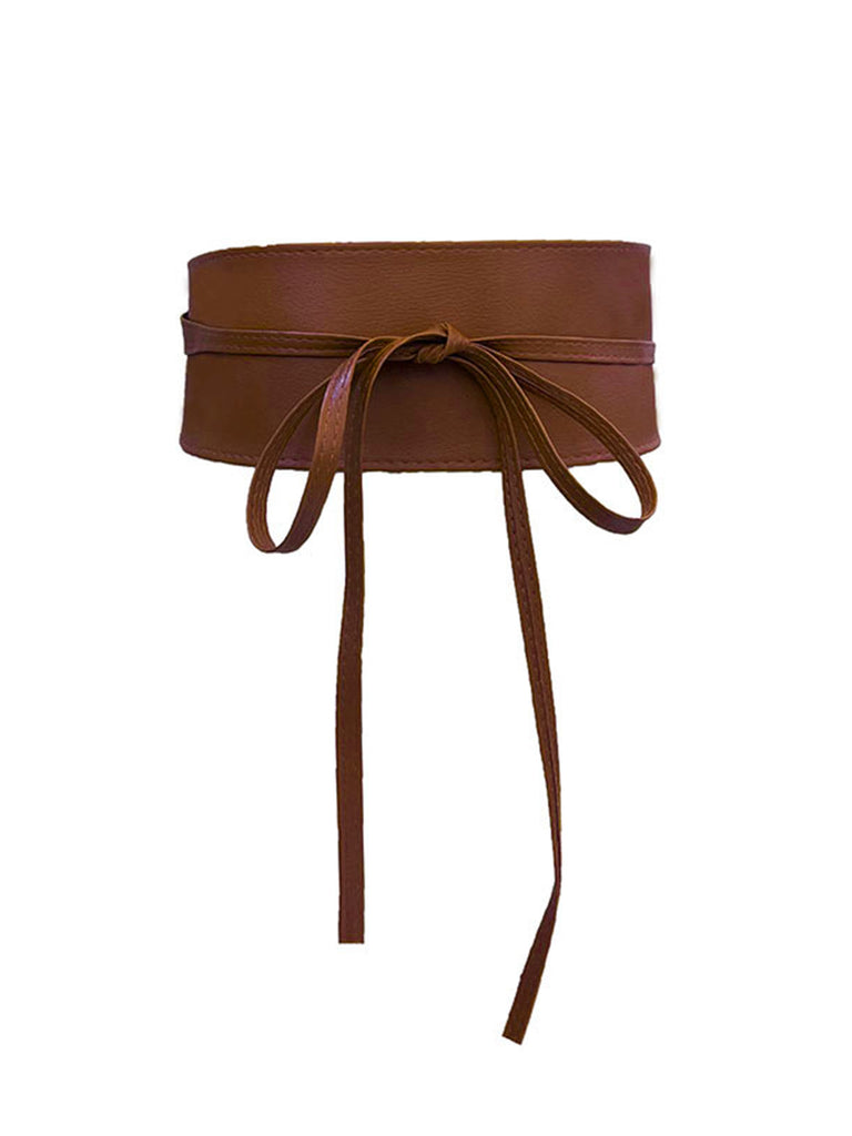 Cintura-larga-Marrone-con-fiocco-in-pelle-PU-vintage