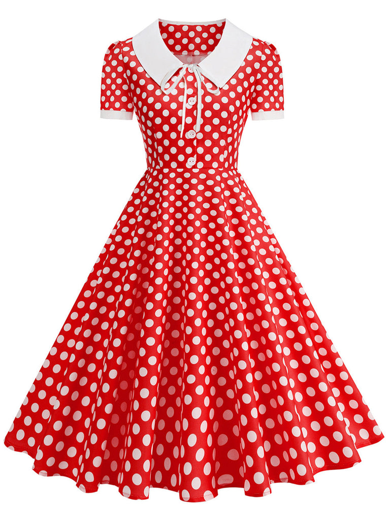 Abito Svasato Colletto alla Peter Pan Bicolore a Pois Anni '50