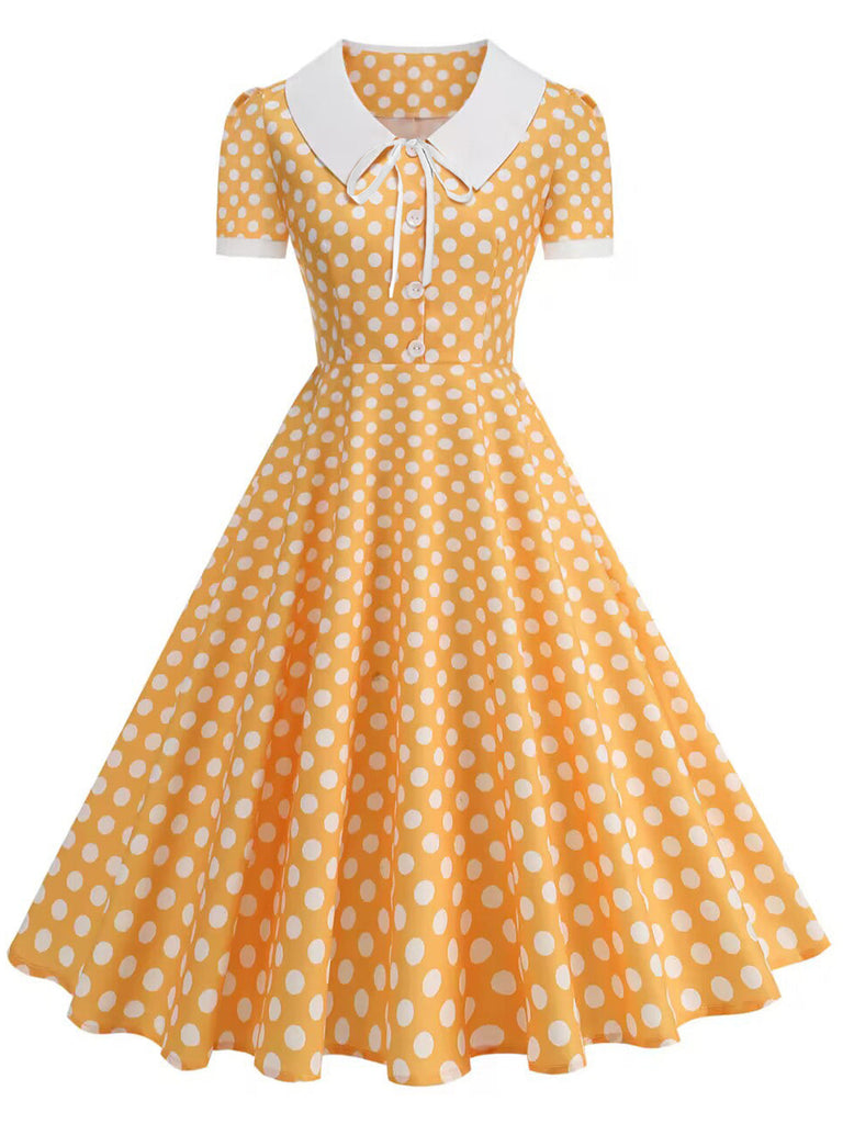Abito Svasato Colletto alla Peter Pan Bicolore a Pois Anni '50