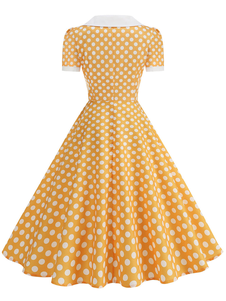 Abito Svasato Colletto alla Peter Pan Bicolore a Pois Anni '50