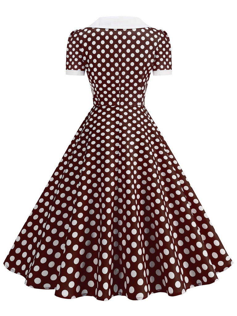 Abito Svasato Colletto alla Peter Pan Bicolore a Pois Anni '50