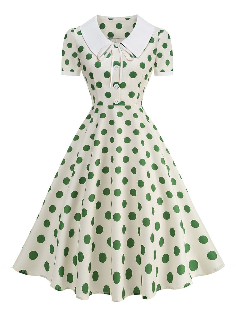 Abito Svasato Colletto alla Peter Pan Bicolore a Pois Anni '50
