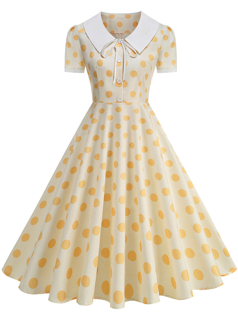 Abito Svasato Colletto alla Peter Pan Bicolore a Pois Anni '50