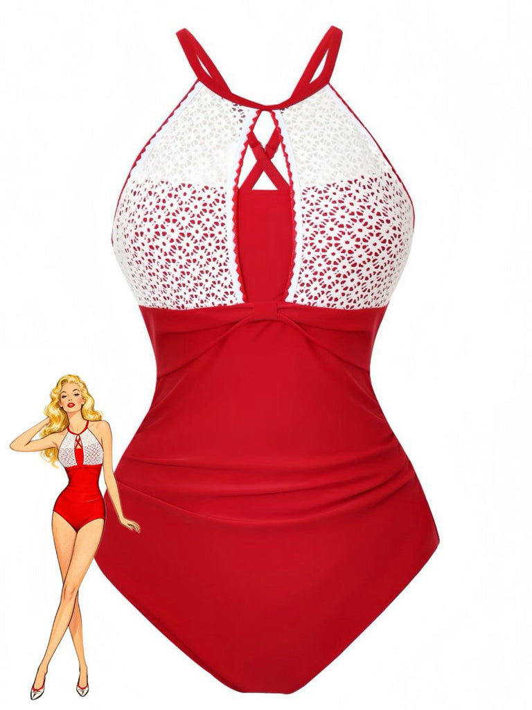 Costumi-intero-anni '40-in-pizzo-con-scollo-all'americana