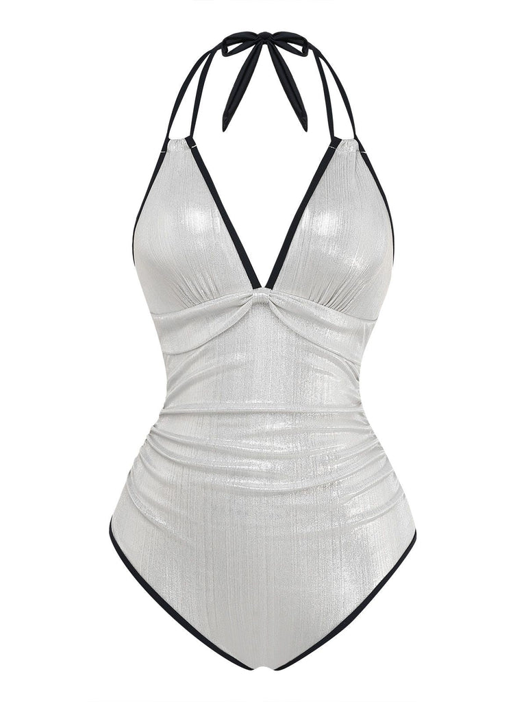 Costumi-intero-bianco-anni '50-metallizzato-scintillante-con-scollo-all'americana