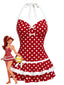 Costumi intero rosso anni '40 a pois con scollo all'americana