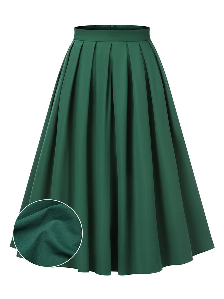 Gonna plissettate tinta unita verde anni '50