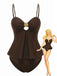 2 Pezzi Dark Brown Tinta Unita Shell Tankini Set Anni '50