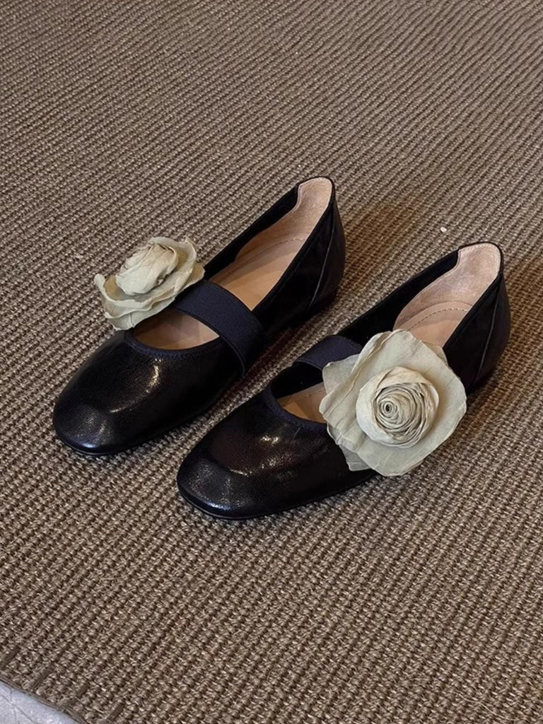 Scarpe Mary Jane Piatte in Ecopelle con Fiori 3D Amovibili 4