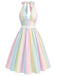 [Prevendita] Abito arcobaleno anni '50 a righe con scollo all'americana e cintura
