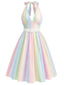 [Prevendita] Abito arcobaleno anni '50 a righe con scollo all'americana e cintura