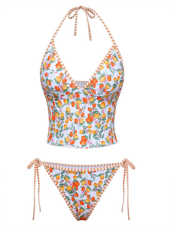 [Prevendita] Set Tankini Arancione Anni '50 con Limoni e scollo all'americana