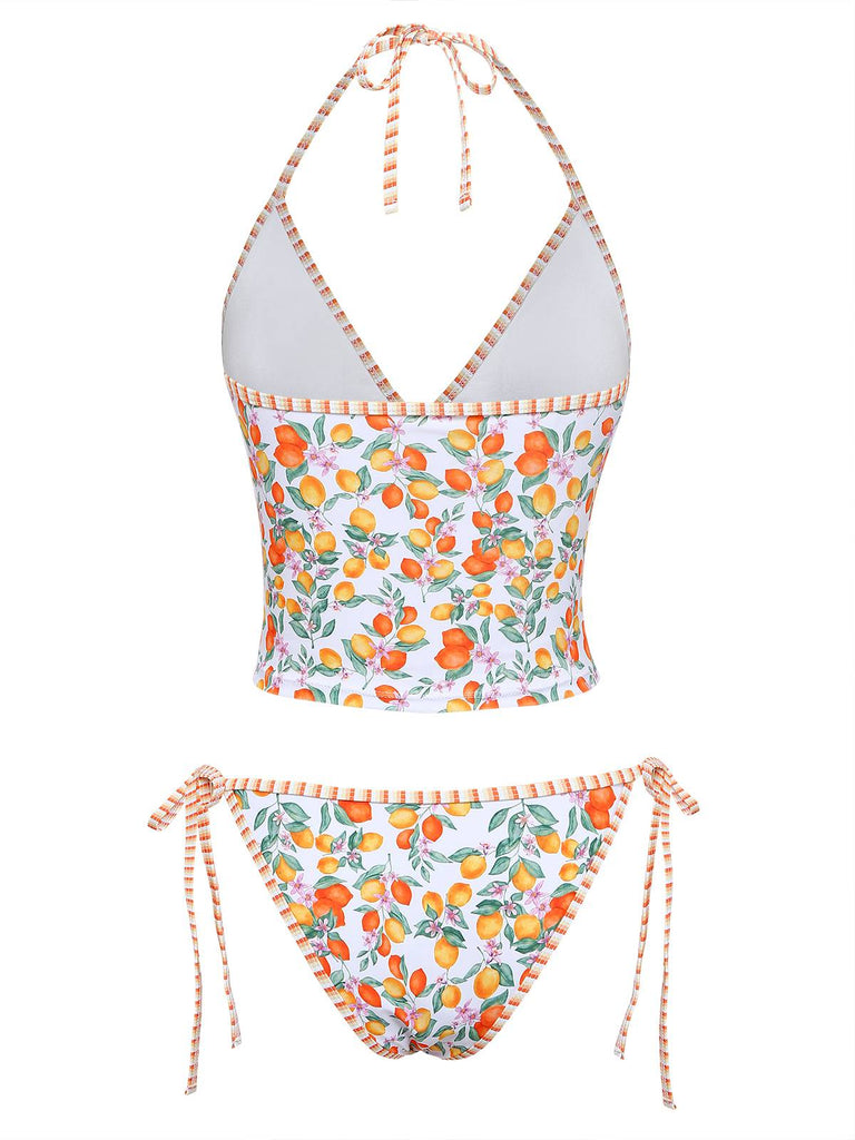 [Prevendita] Set Tankini Arancione Anni '50 con Limoni e scollo all'americana