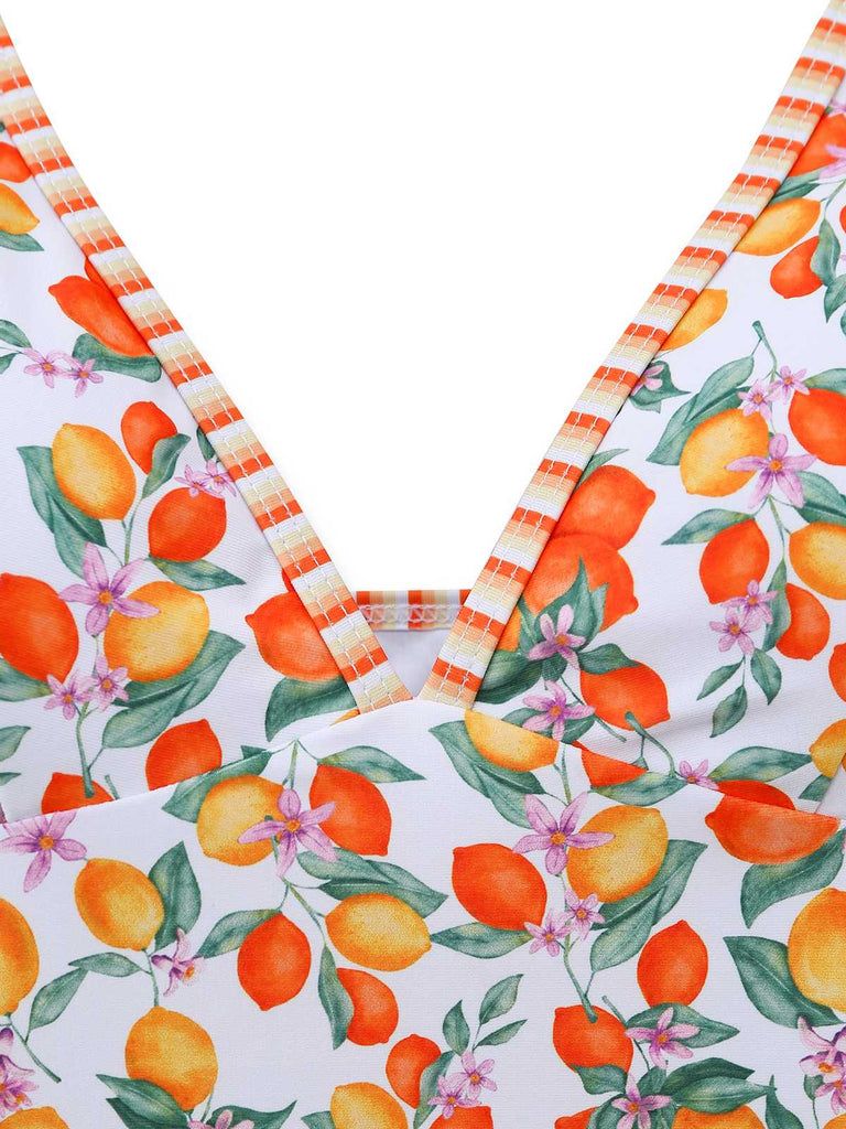 [Prevendita] Set Tankini Arancione Anni '50 con Limoni e scollo all'americana
