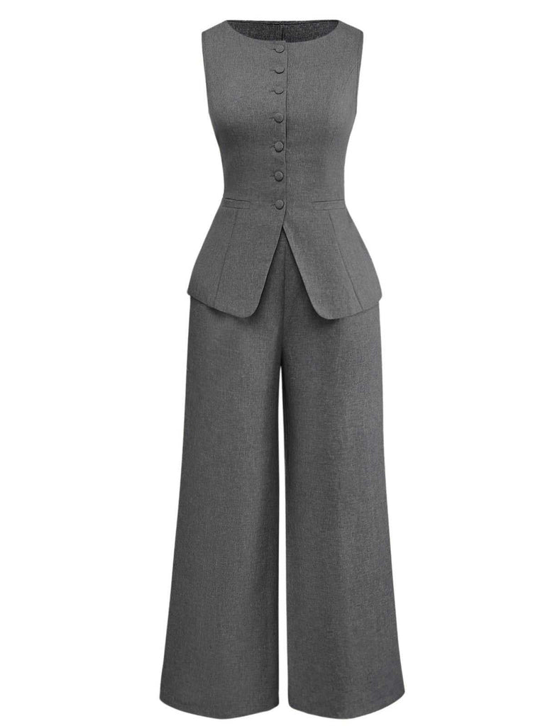 2PCS Top senza maniche e pantaloni a gamba larga anni '40