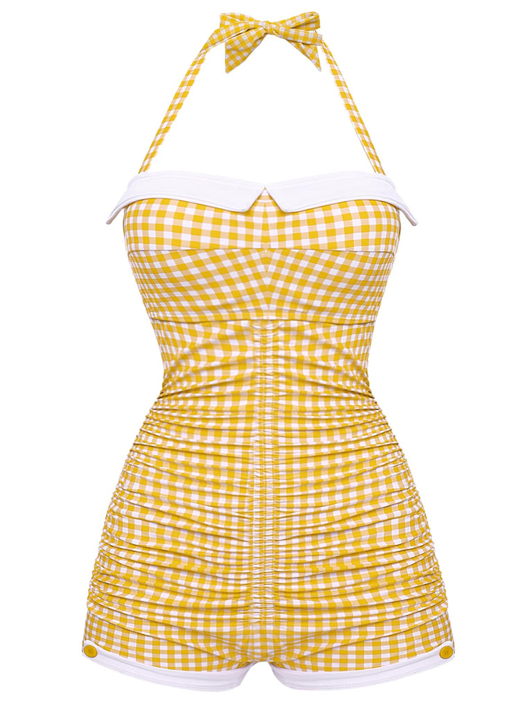 Gingham 1950s Halter Bowknot One-piece Swimsuit, classic vintage style summer beach collection - Image 13