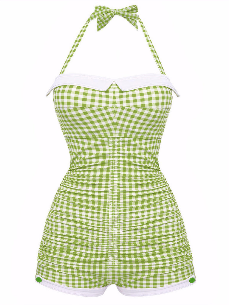 Gingham 1950s Halter Bowknot One-piece Swimsuit, classic vintage style summer beach collection - Image 14