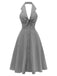 Gray halter swing dress front view displaying flowy silhouette perfect for casual summer wear