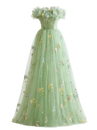 Green floral dress on a white background