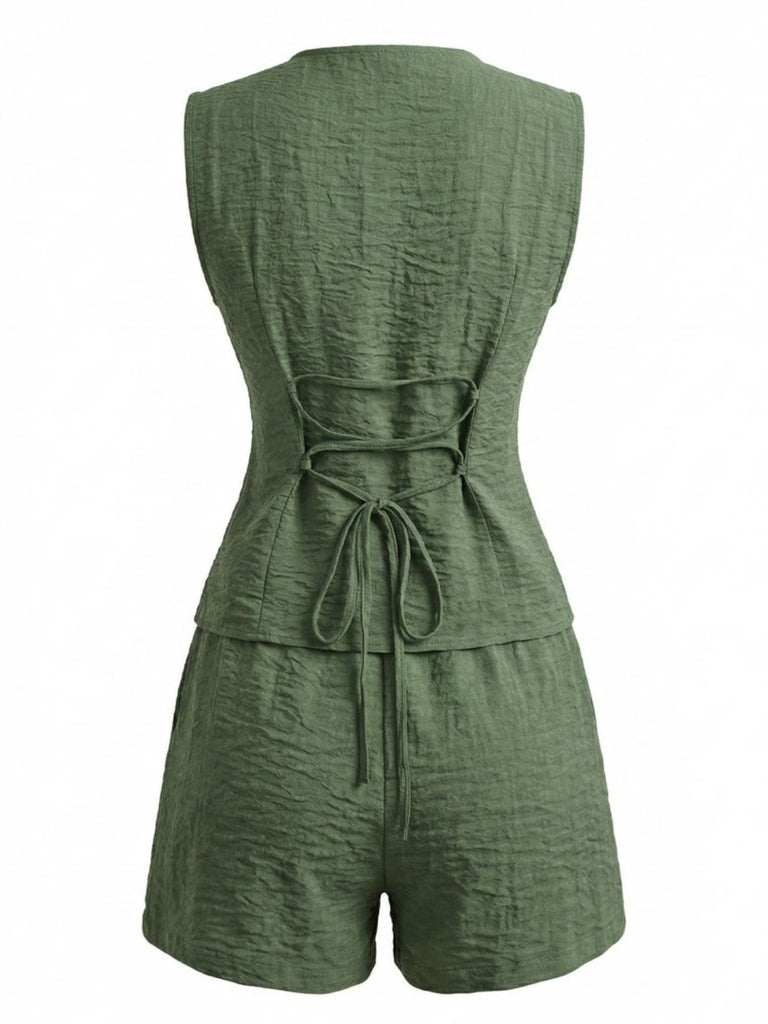 Set con Shorts con Scollo a V con Allacciatura Vest & Anni '40 3
