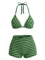 [Prevendita] Set Bikini Halter Verde a Righe in Spugna Anni '50