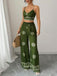 [Pre-Vendita] 2 Pezzi Top a Spalline Sottili Floreale con Pantalone Verde Anni '70 4