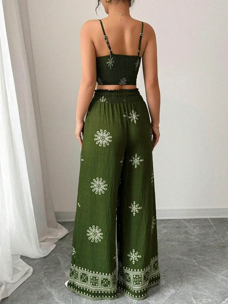[Pre-Vendita] 2 Pezzi Top a Spalline Sottili Floreale con Pantalone Verde Anni '70 6