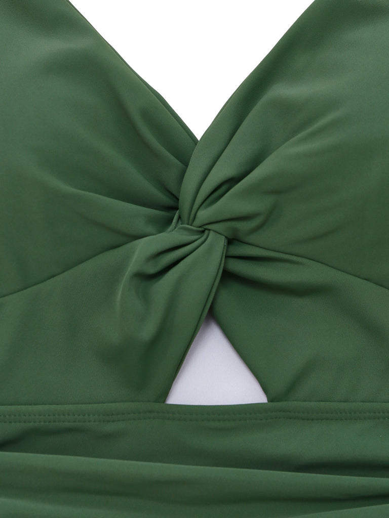 Costume con Gonna Tinta Unita Twist Front Hollow One-Piece Anni '30 9