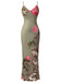 Green dress with floral and paisley patterns on a white background