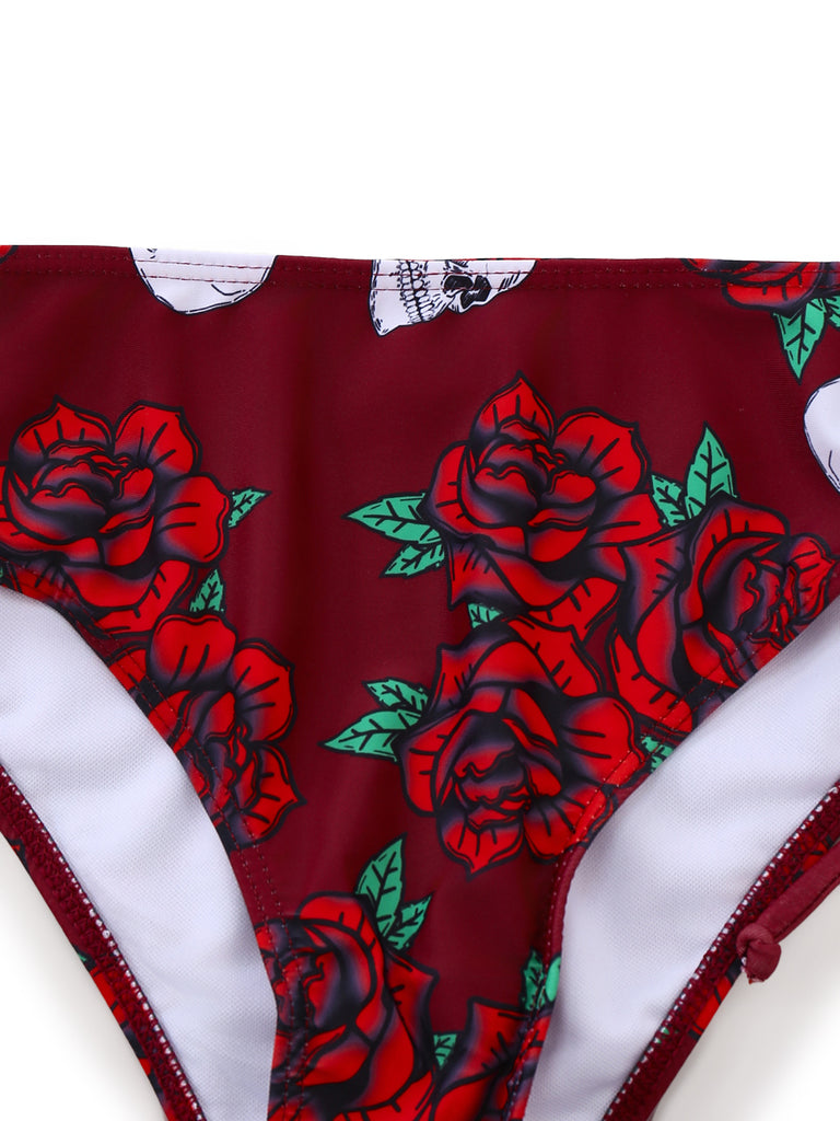 Tankini con grafica a teschio e rosa nero anni '80