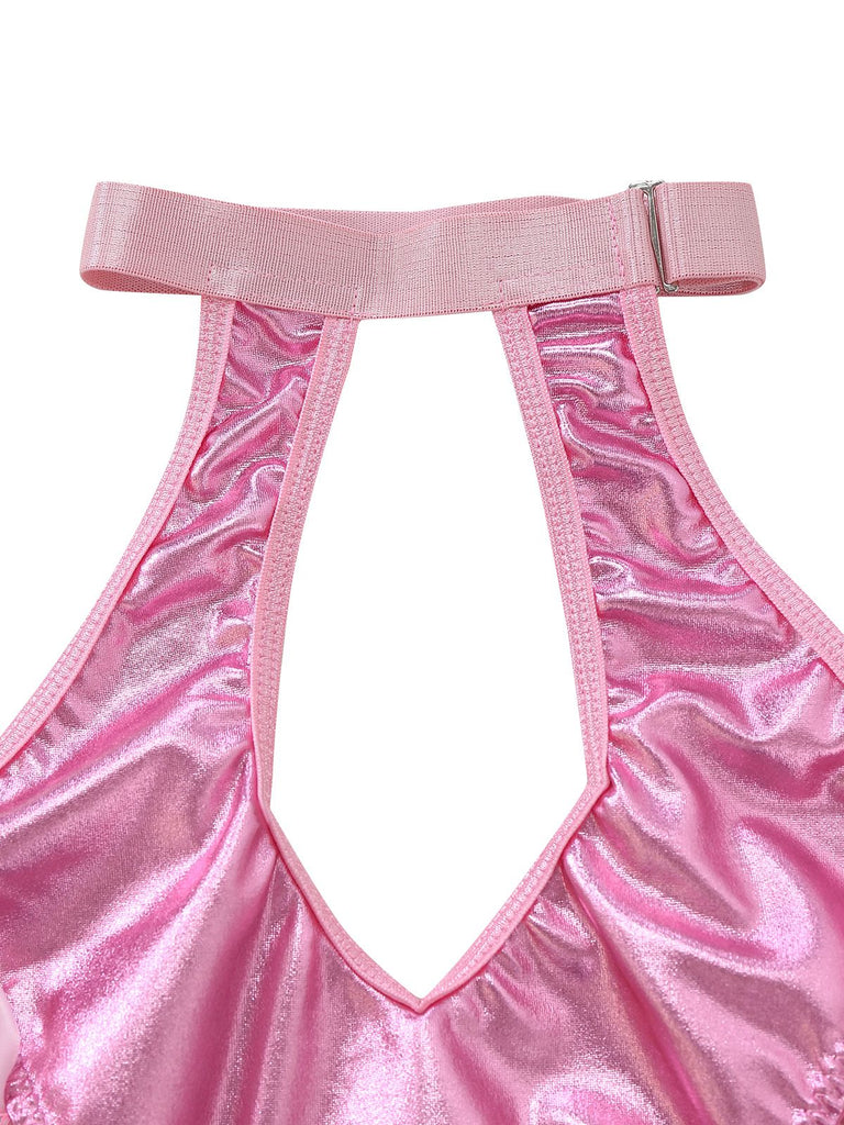 Completo intimo in pelle verniciata con lacci e reggiseno anni '80