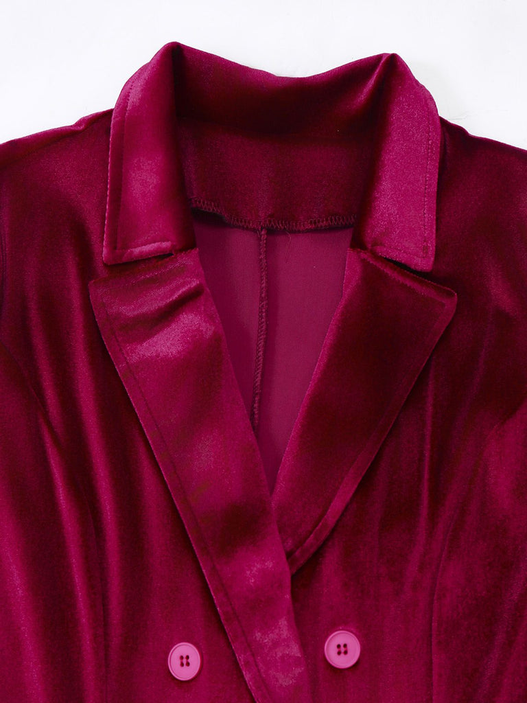 Abito blazer in velluto a maniche lunghe tinta unita anni '60