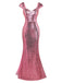 Abito lungo con spacco alto in paillettes rosa anni '20