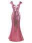Abito lungo con spacco alto in paillettes rosa anni '20