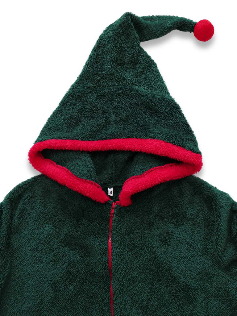 Pigiama con cappuccio in sherpa natalizio verde anni '70