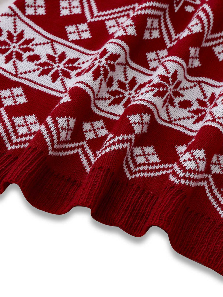 Abito in maglia jacquard con fiocco di neve e renne natalizie anni '60