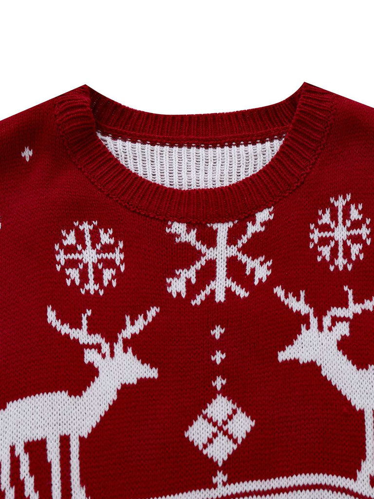 Abito in maglia jacquard con fiocco di neve e renne natalizie anni '60